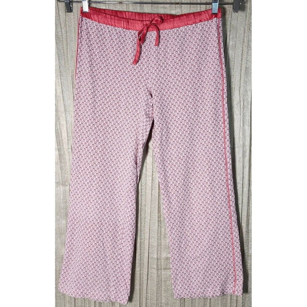 Wide Leg Lounge Pants Womens Medium Red White Paisley Drawstring Elastic Waist